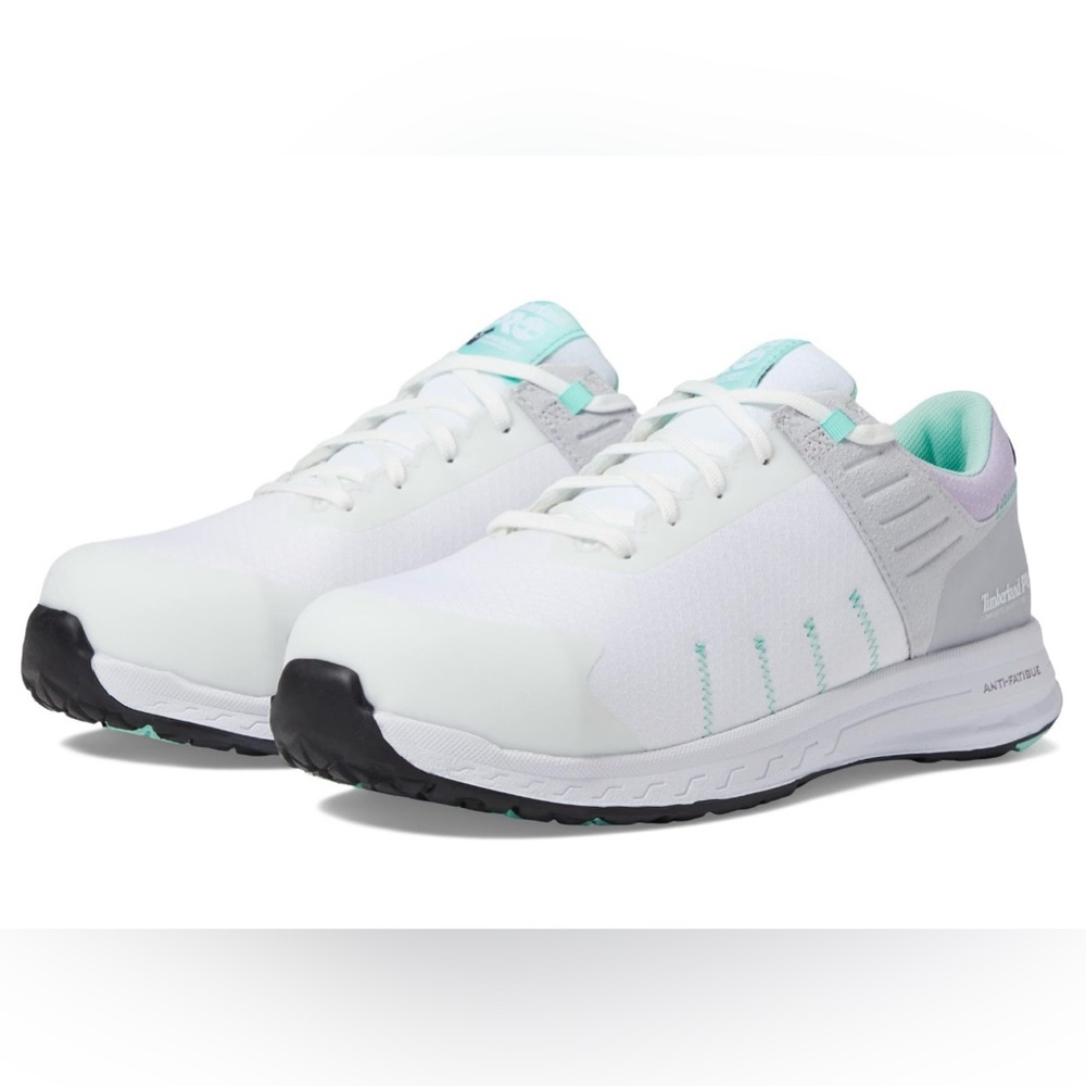 WHITE TimberlandPro Women Steel-Toe Sneakers Size 7.5 w/Aqua & Lavender